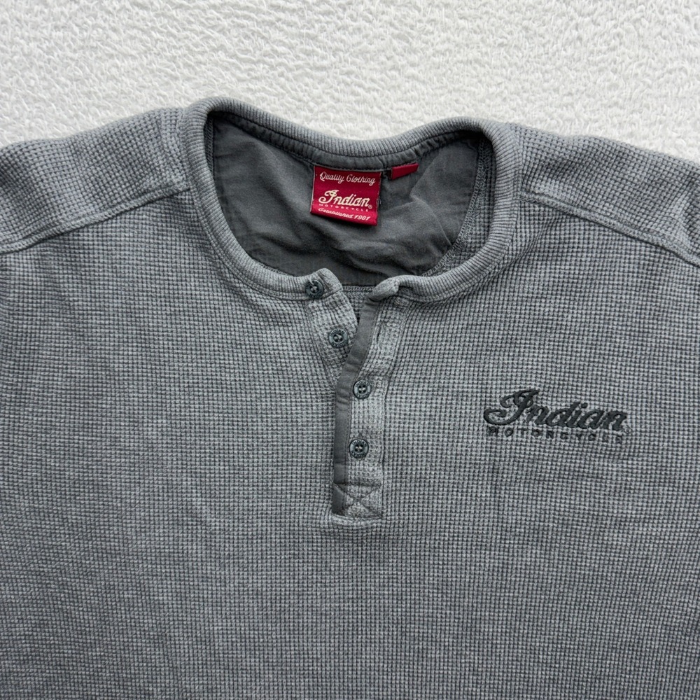 Indian Motorcycle Mens XL Grey Waffle Knit Thermal Henley Long Sleeve Shirt